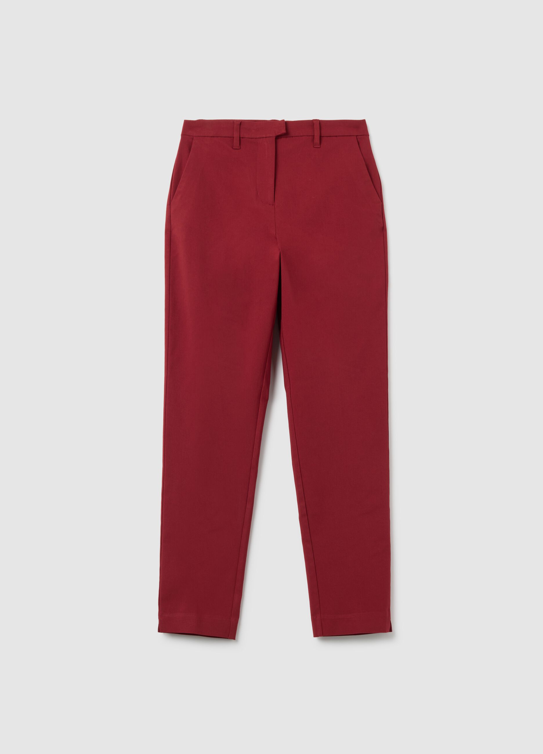 Red viscose blend slim fit trousers