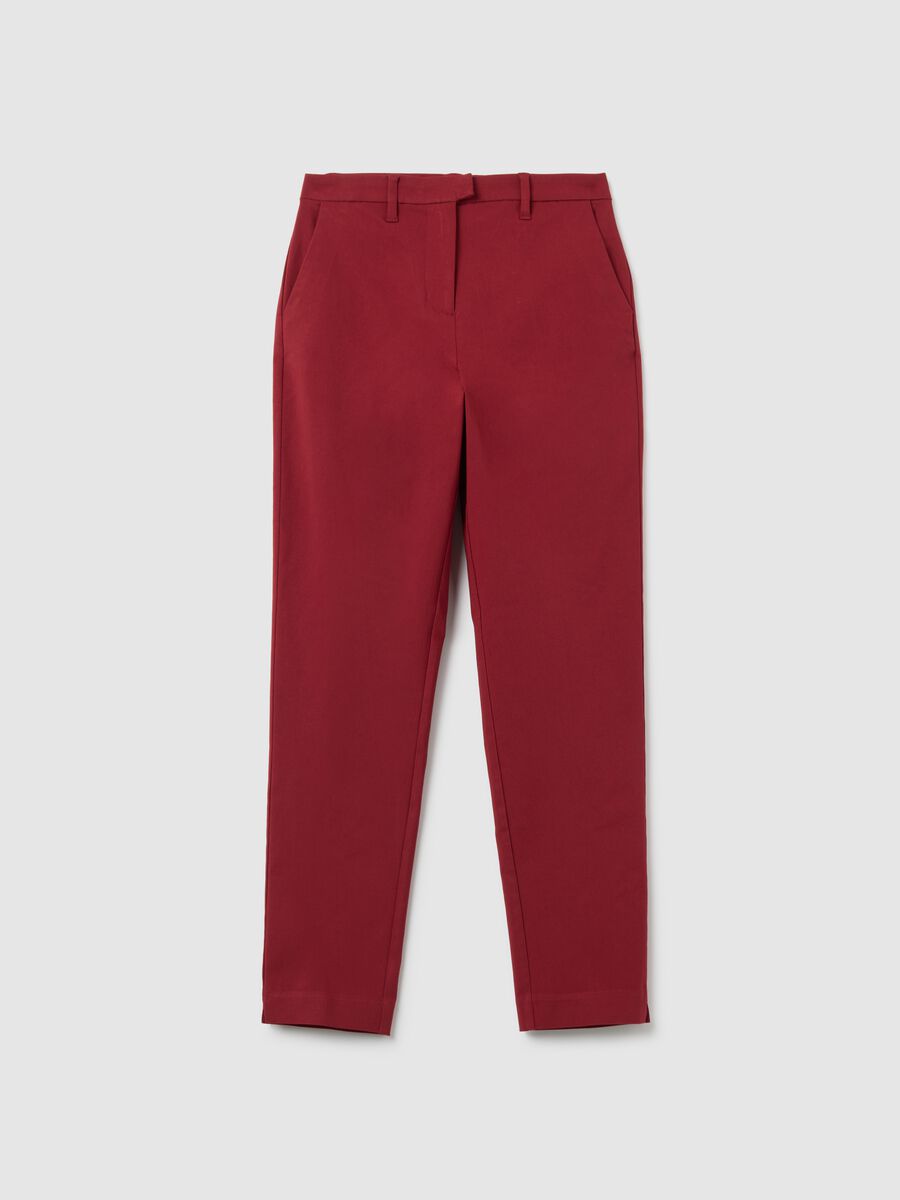 Red viscose blend slim fit trousers_4