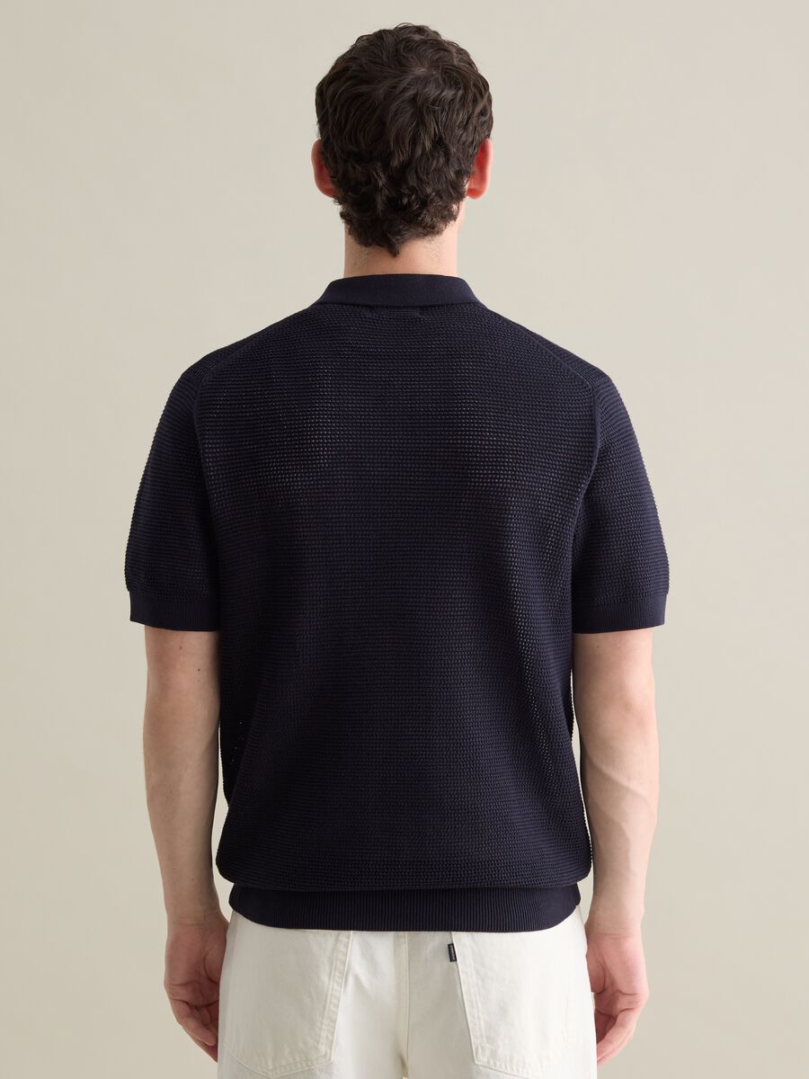 Blue polo shirt in openwork knit_3