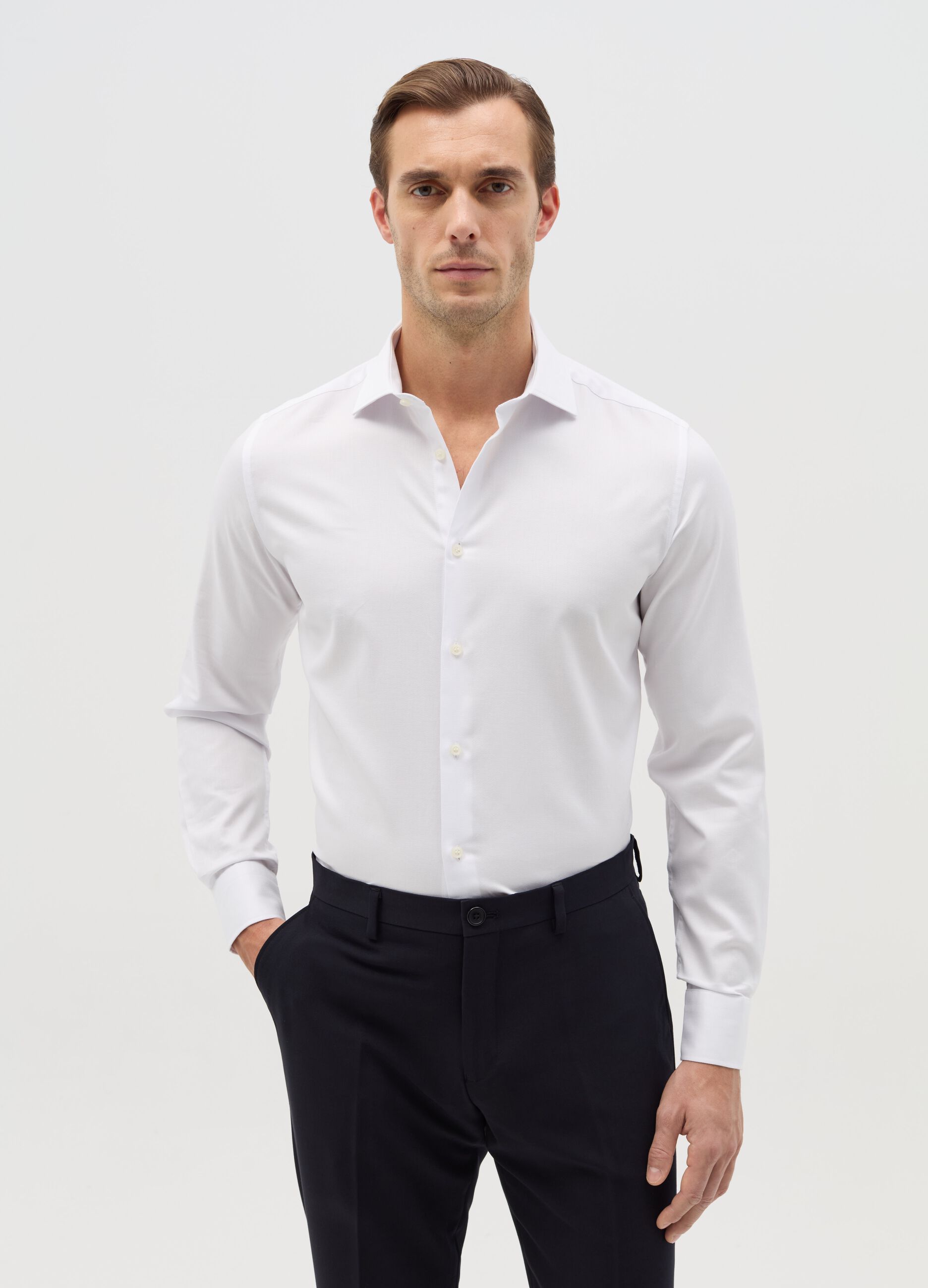 Camicia slim fit easy iron in cotone oxford bianco