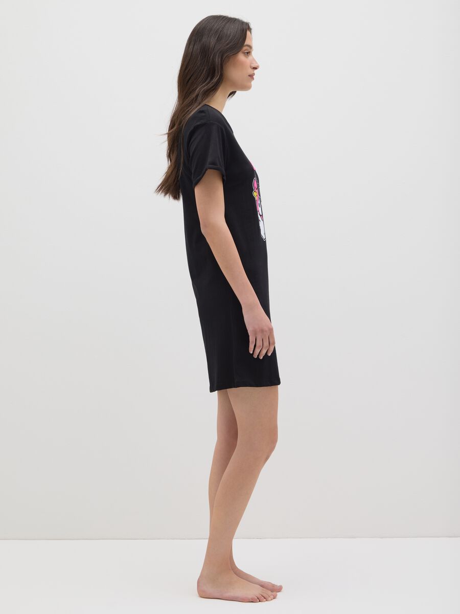 Women’s black 100% cotton nightdress with print_1