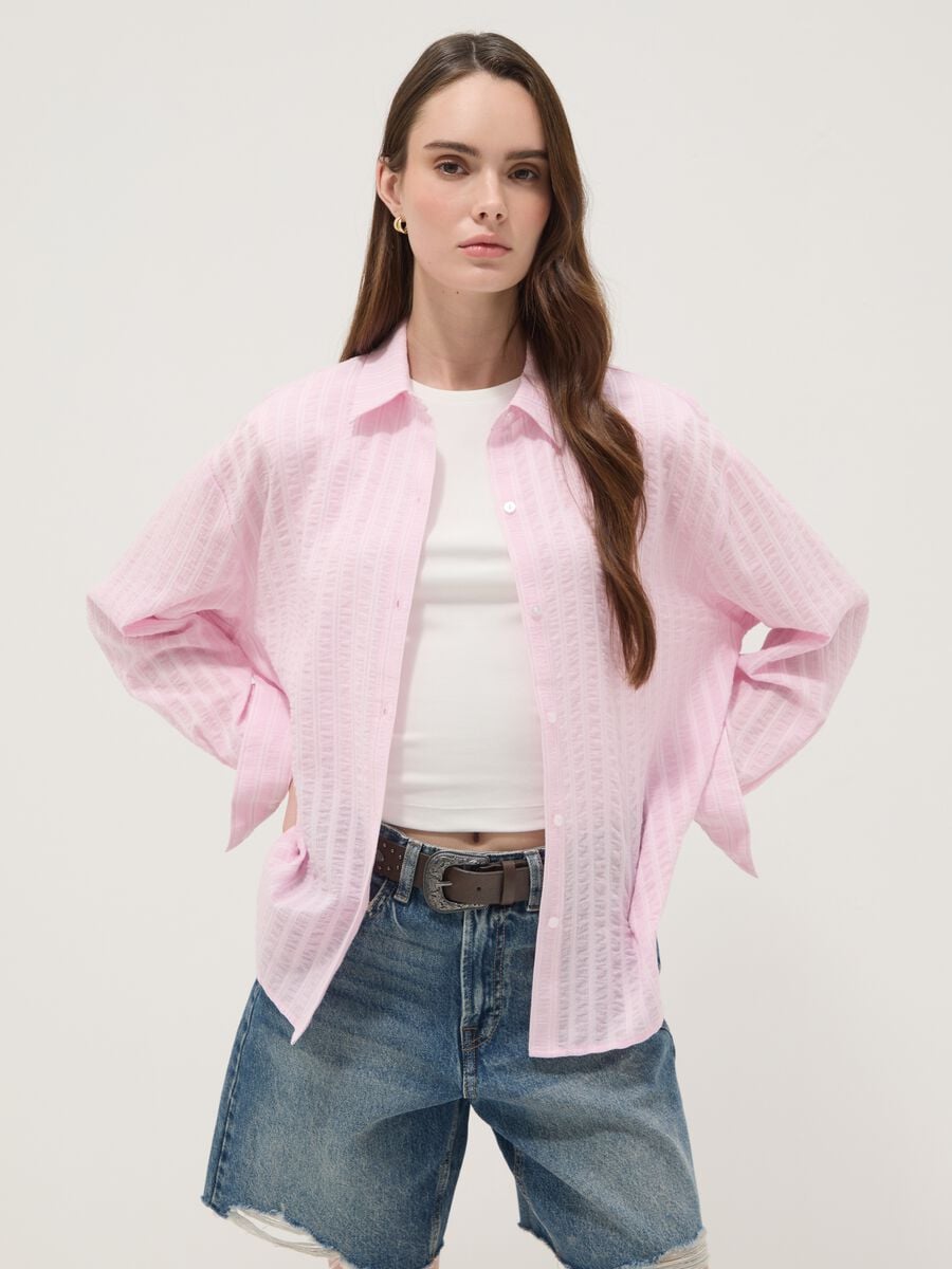 Camicia in puro cotone a righe multicolor oversize fit_1