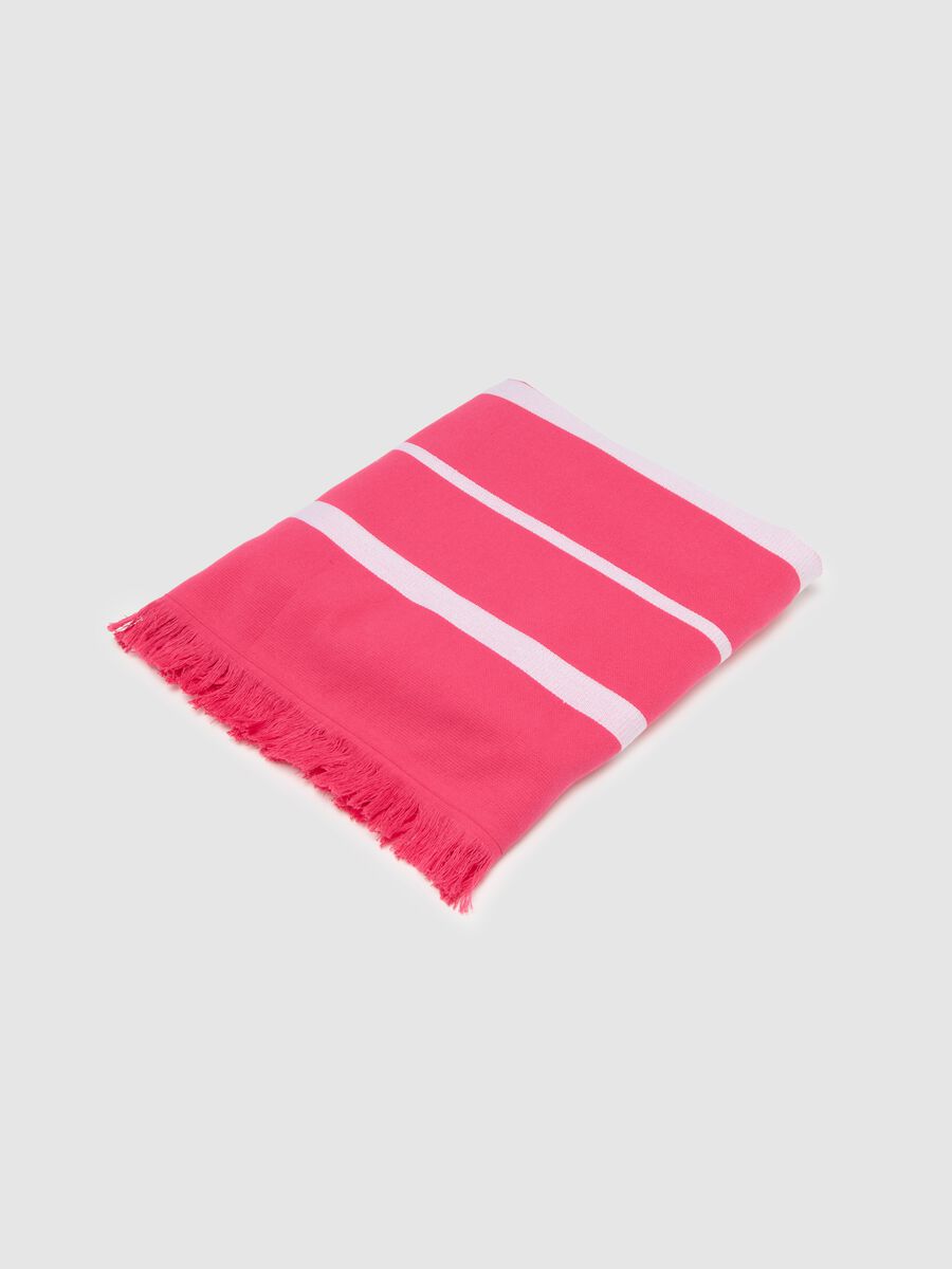Women's Beach Towel in Pink Cotton with Fringes_0