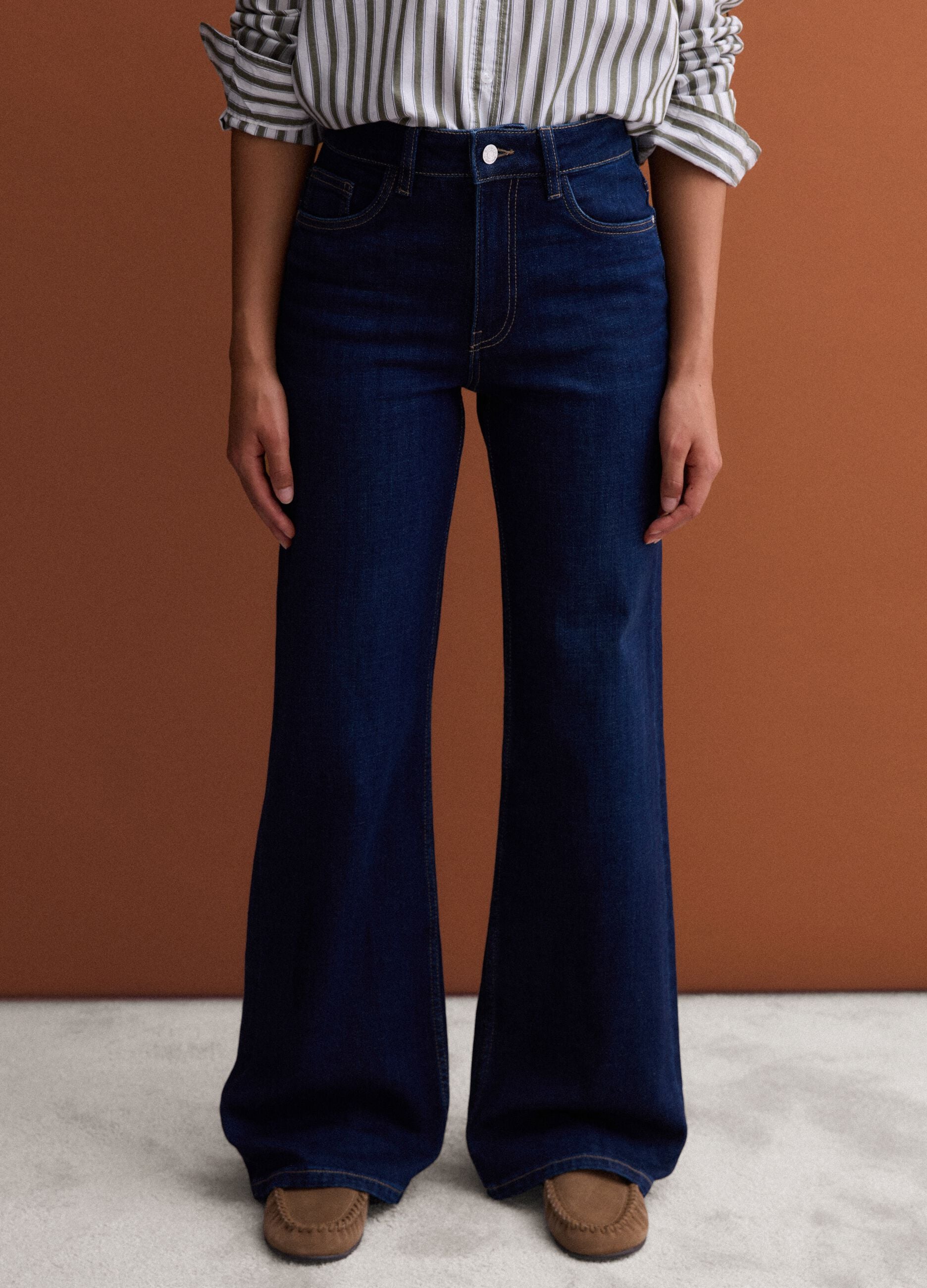 Blue stretch cotton wide-leg jeans