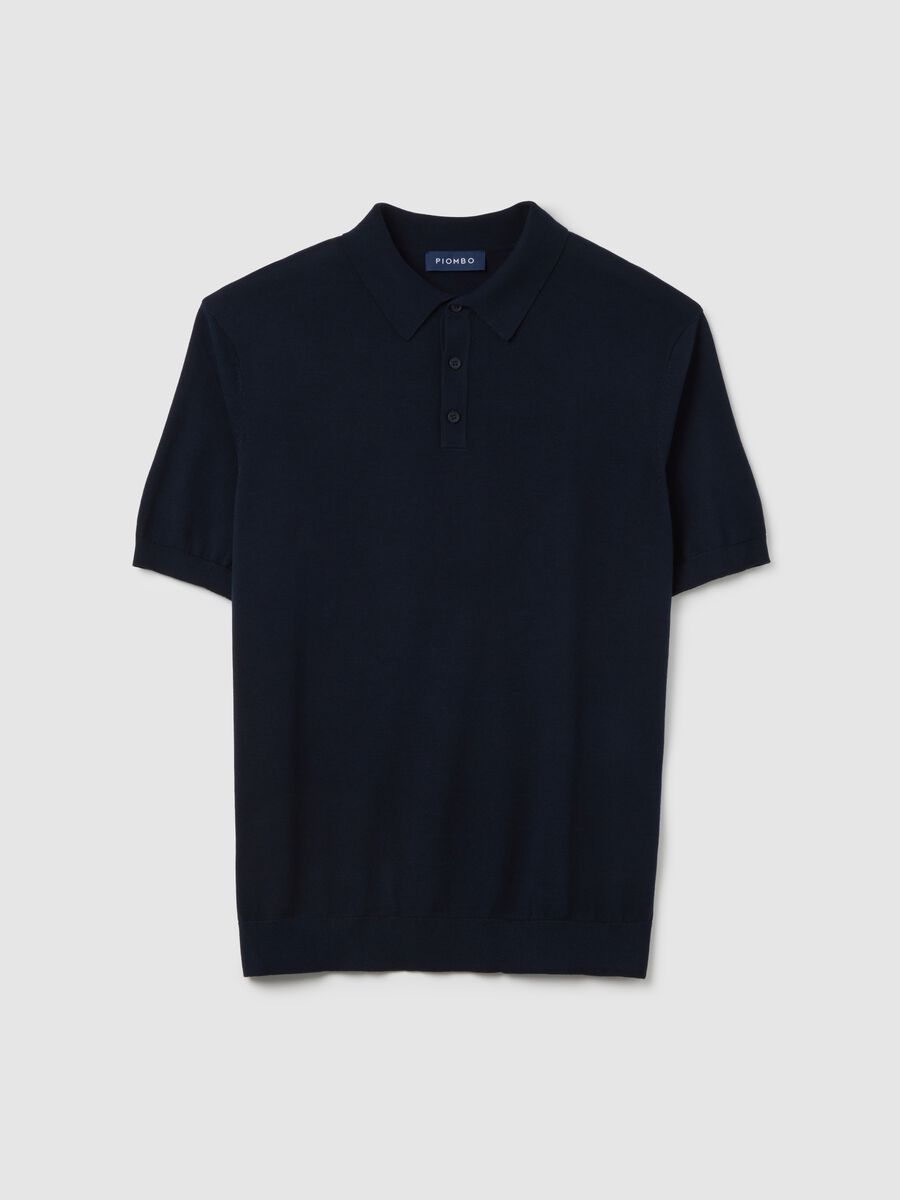 Navy blue polo in cotton, silk and linen_4