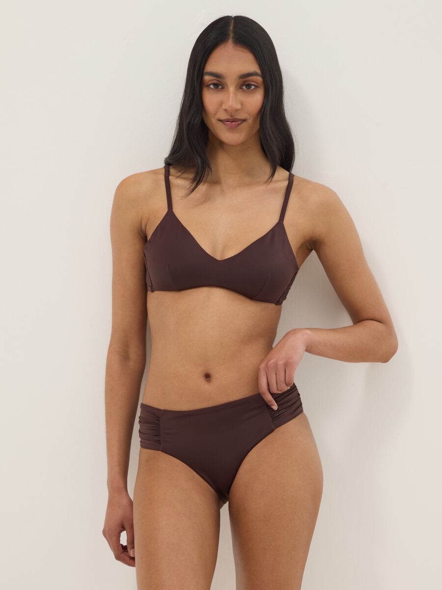 Brown stretch swim briefs with side ruching_0