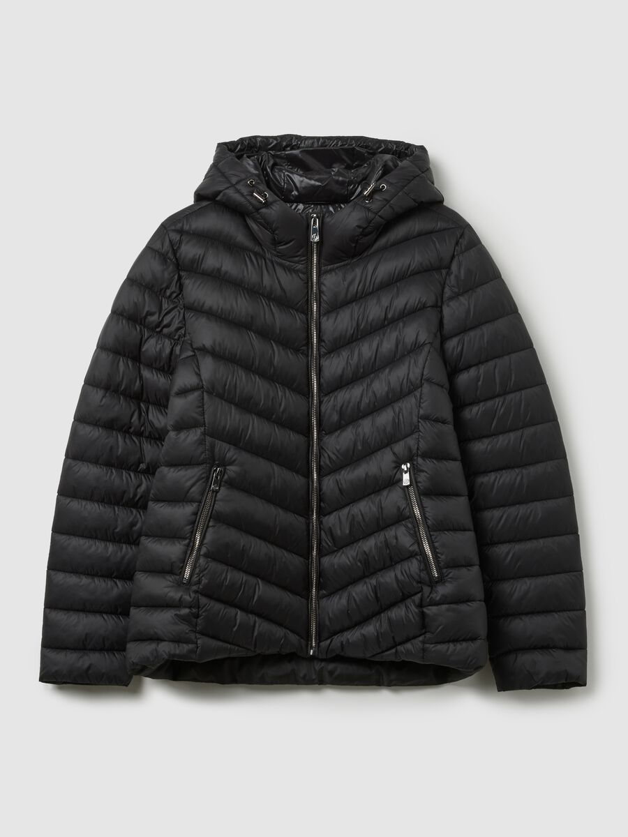 Giacca imbottita nera regular fit con cappuccio_4