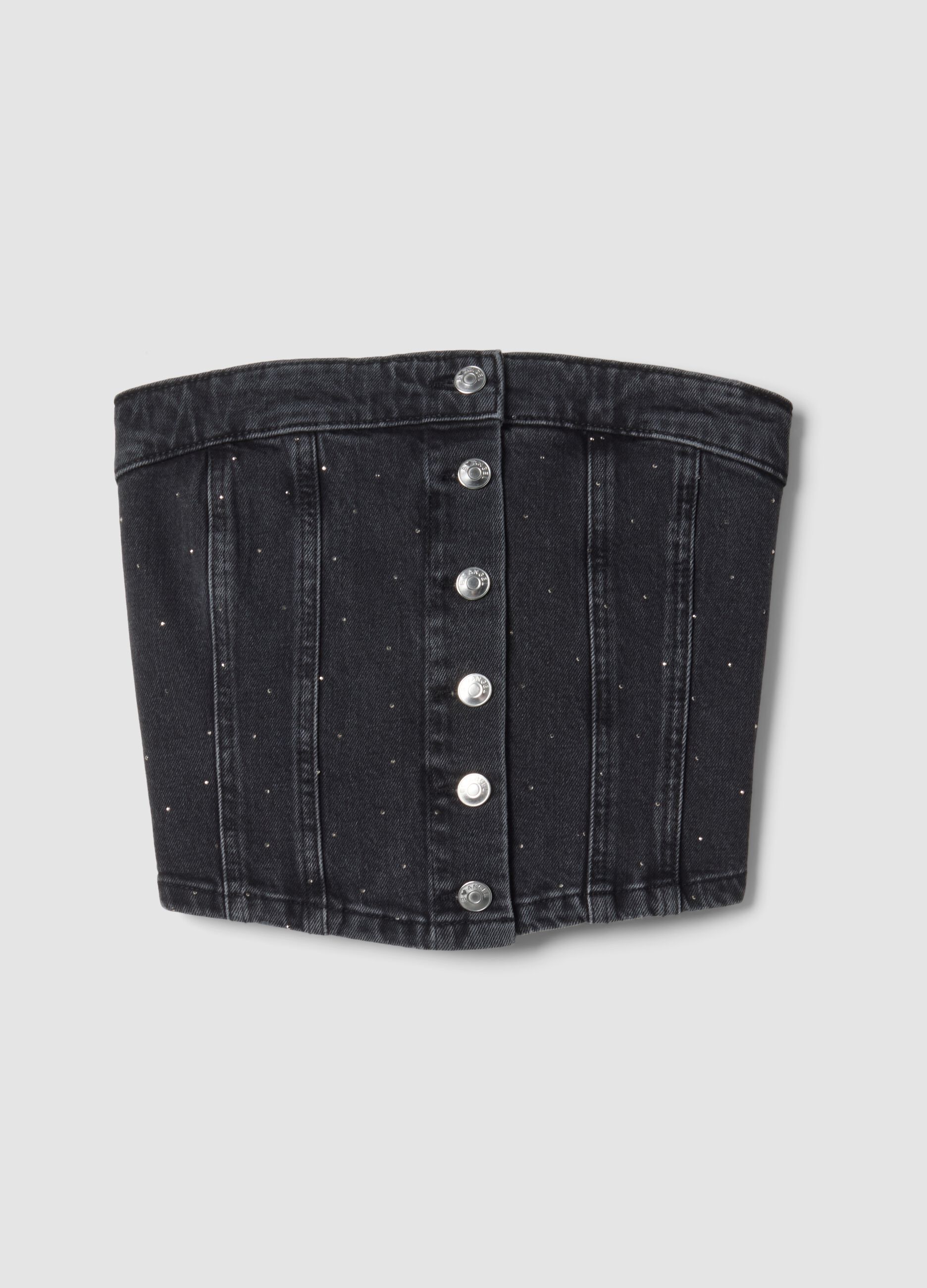 Top bandeau nero crop in cotone elasticizzato denim