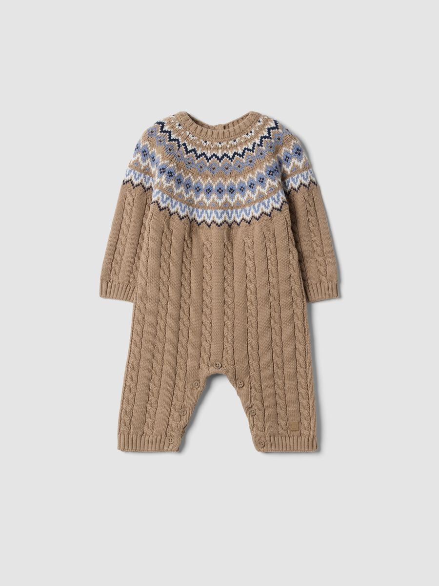 Brown pure organic cotton cable-knit babygrow_0