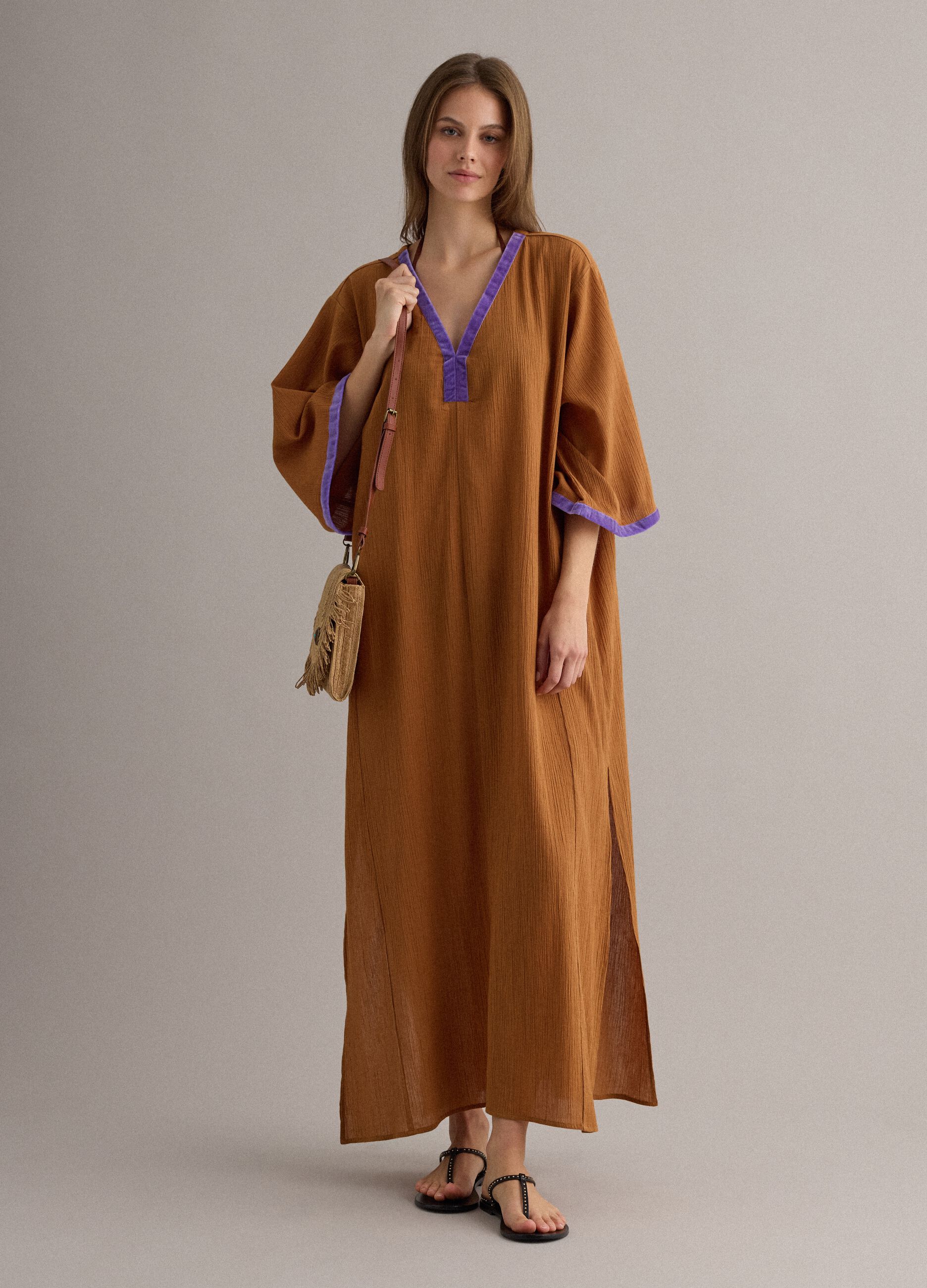 Long Brown Pure Cotton Kaftan