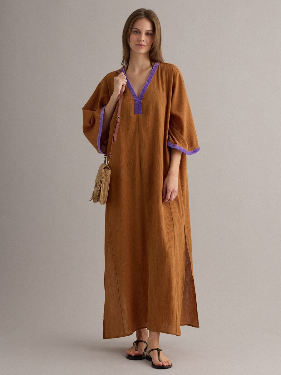 Long Brown Pure Cotton Kaftan_1