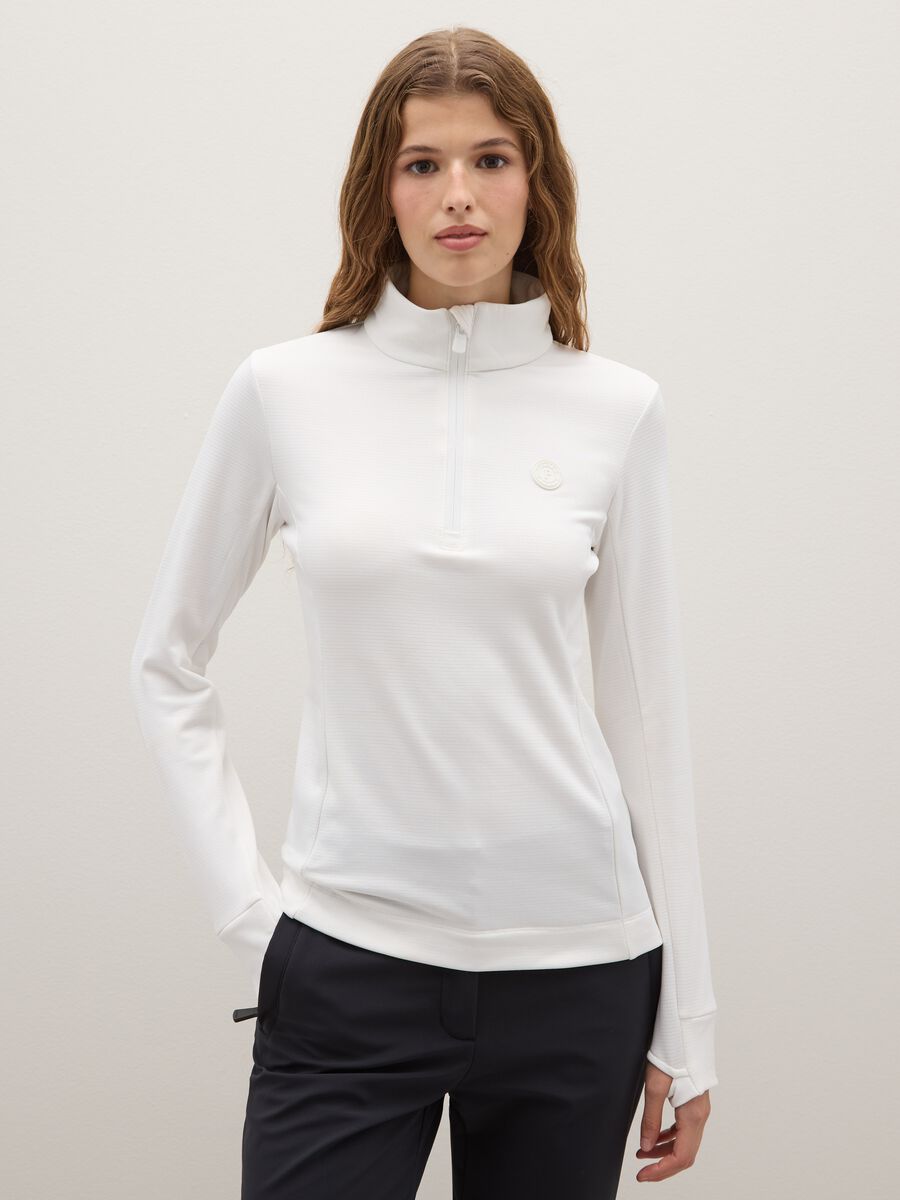 White sporty sweatshirt with high neck and half zip fitted_0