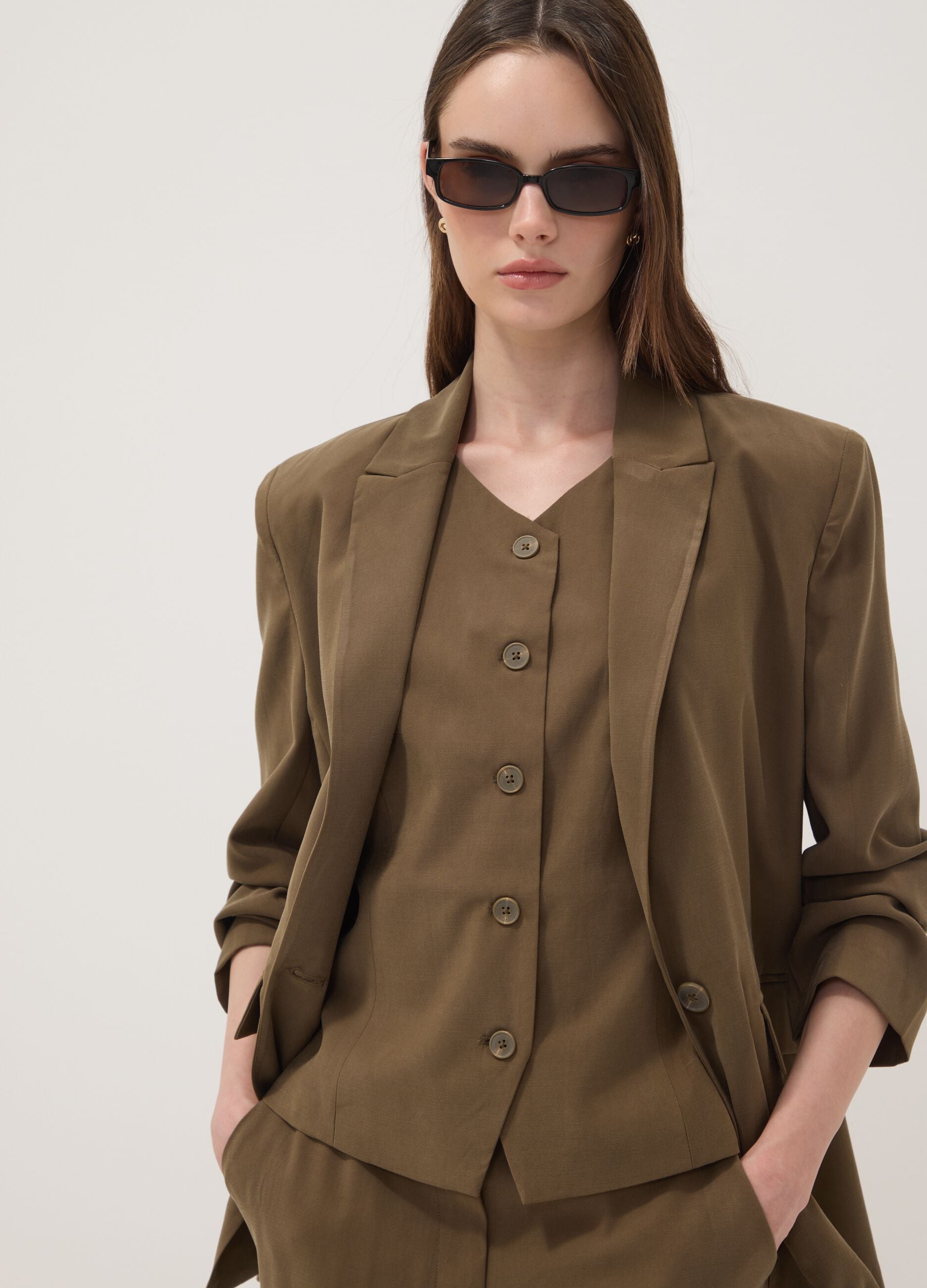 Green regular-fit viscose-blend blazer