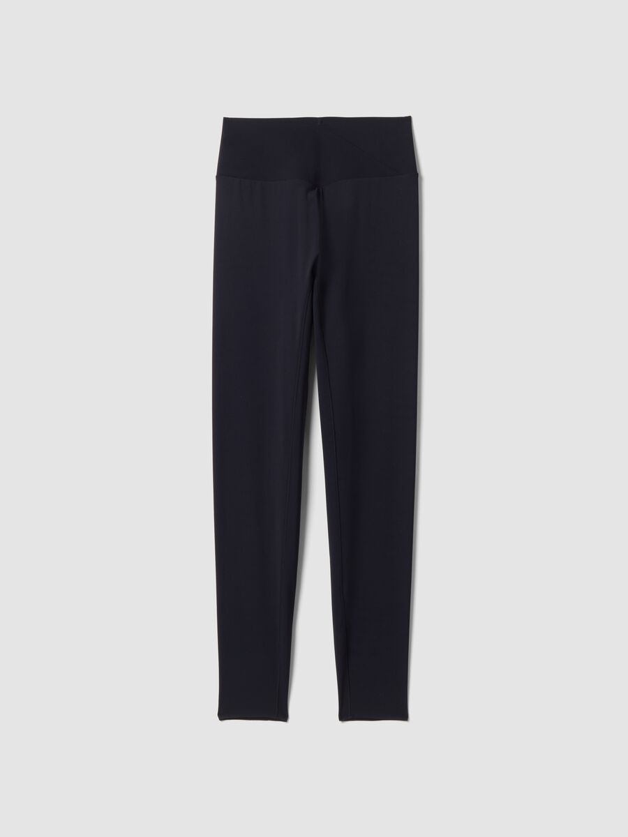 Leggings slim neri in tessuto elasticizzato a vita regular ALTAVIA STUDIO_5