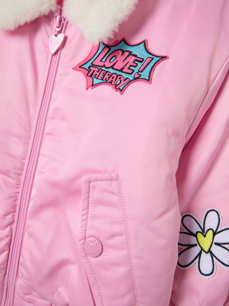 Girls' pink bomber jacket with an oversized fit_2