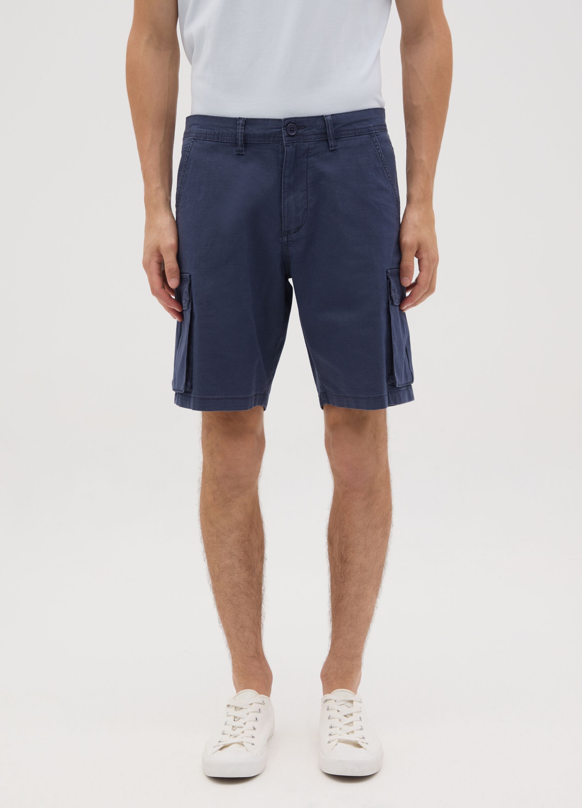 Men's Blue Cotton Cargo Trousers Regular Fit