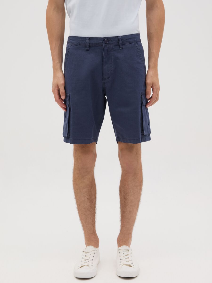 Men's Blue Cotton Cargo Trousers Regular Fit_1