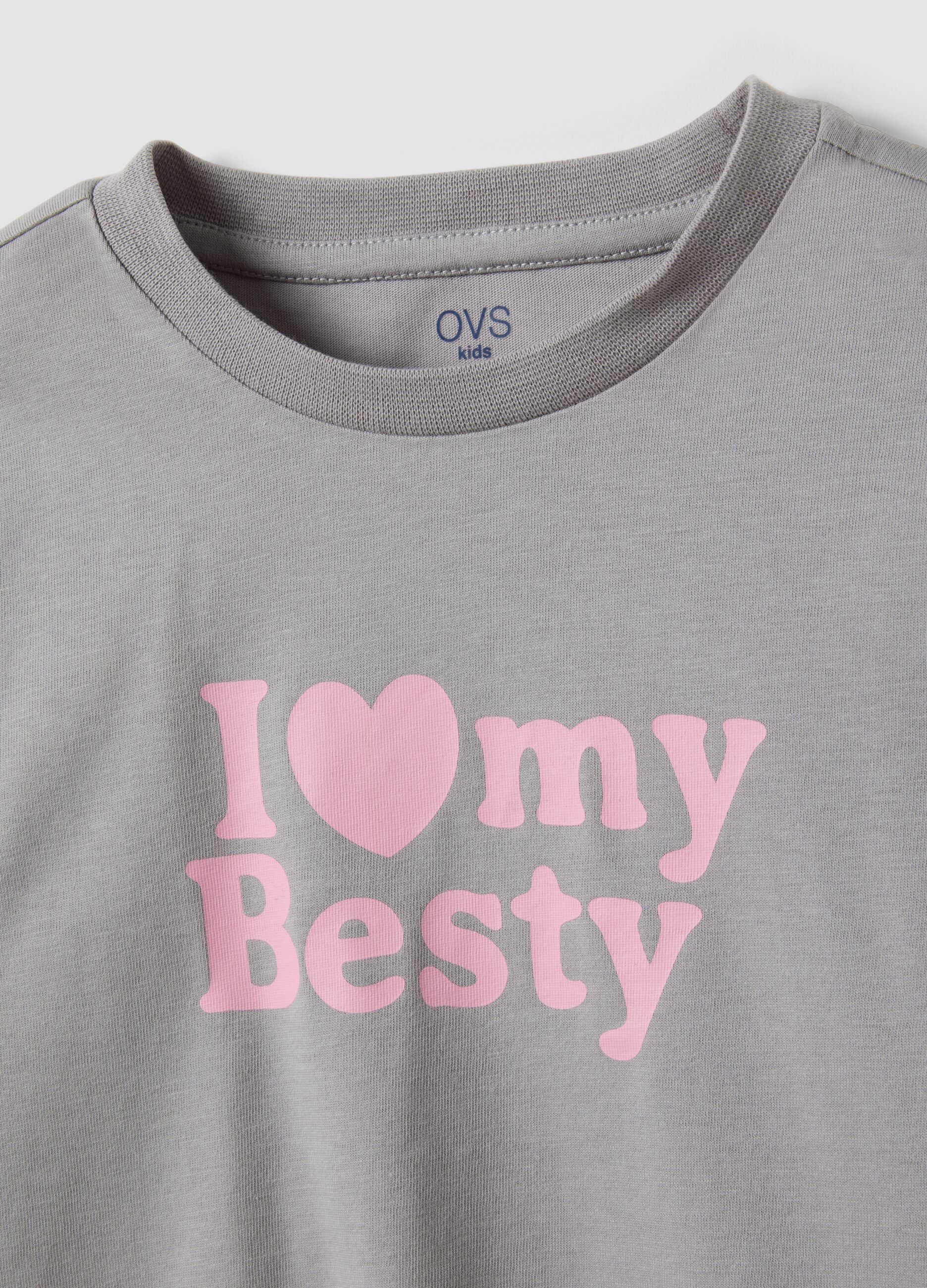 Girls&rsquo; grey organic cotton T-shirt with front print, regular fit