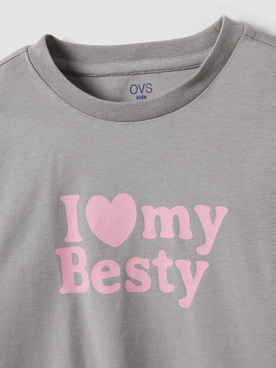 Girls&rsquo; grey organic cotton T-shirt with front print, regular fit_2