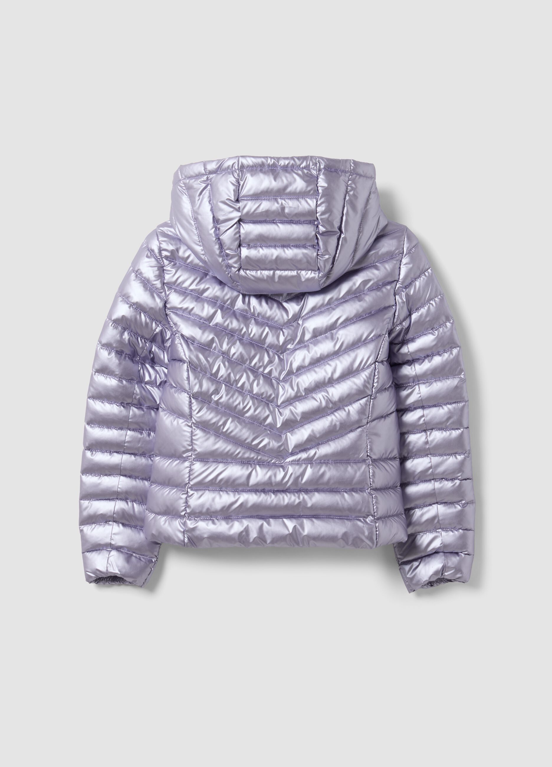 Purple Ultralight Padded Hooded Jacket with Zip for Girls