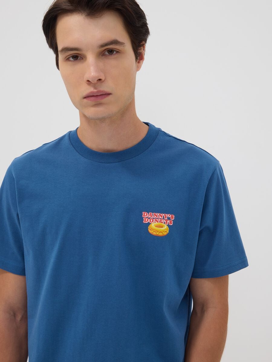 Blue pure cotton jersey T-shirt with print, regular fit_0