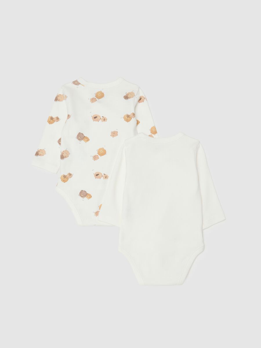 Infant long sleeve white pure cotton bodysuit twin pack with print_1