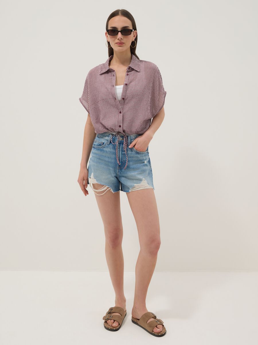 Multicolour gingham crop shirt in stretch cotton_2