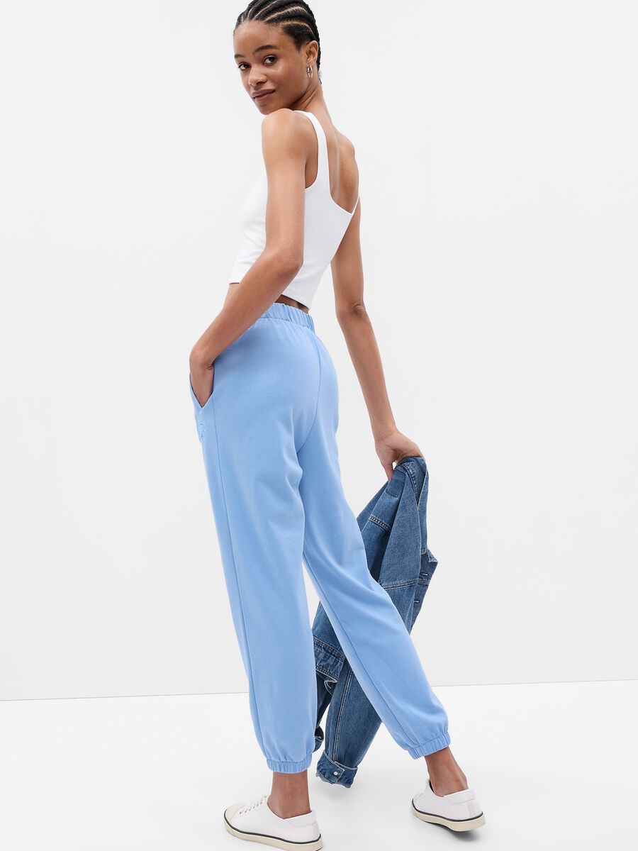 Joggers a vita alta in French Terry con ricamo logo_1