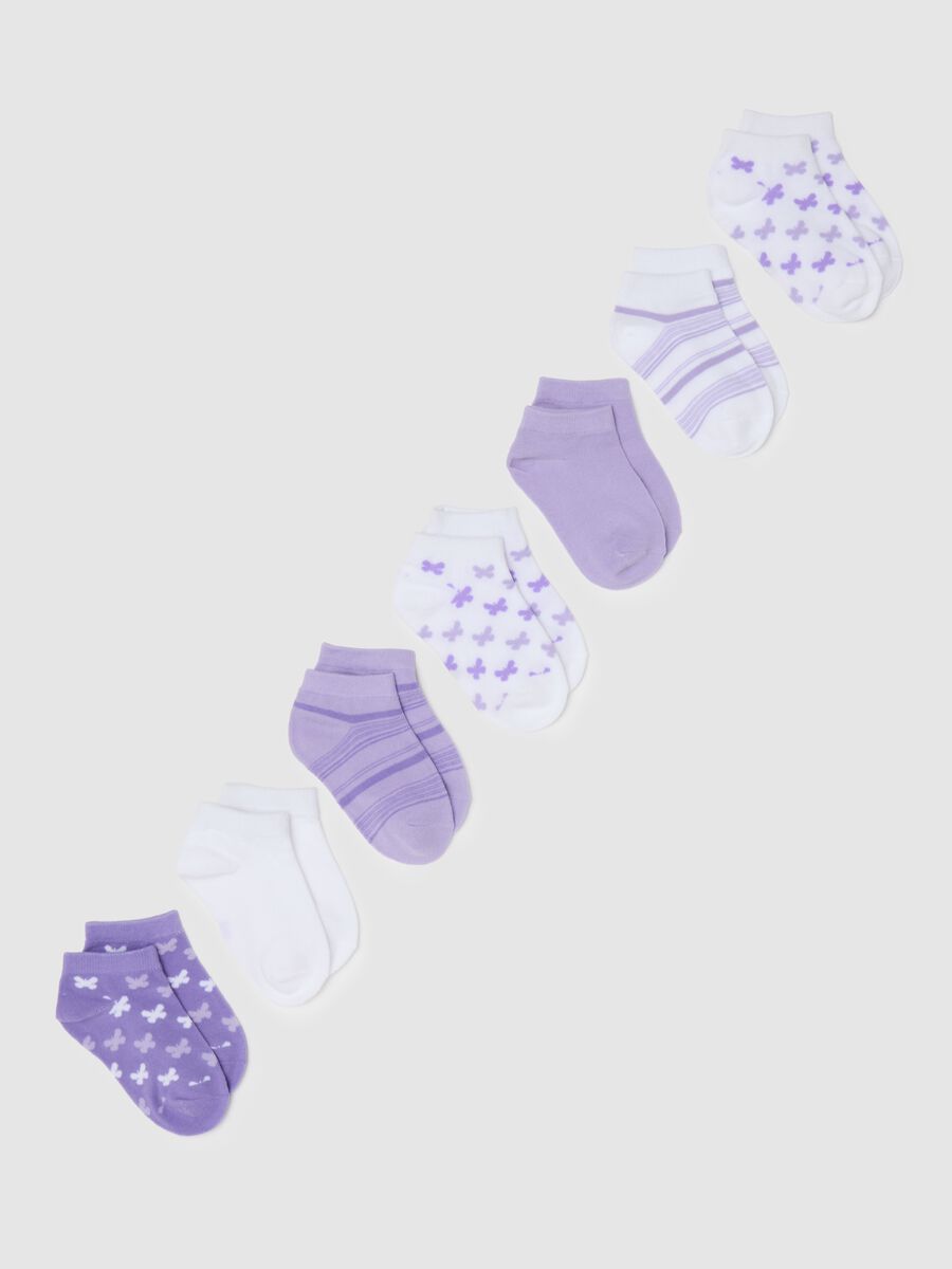 Girls' multicoloured cotton blend socks, elasticated white and purple_0