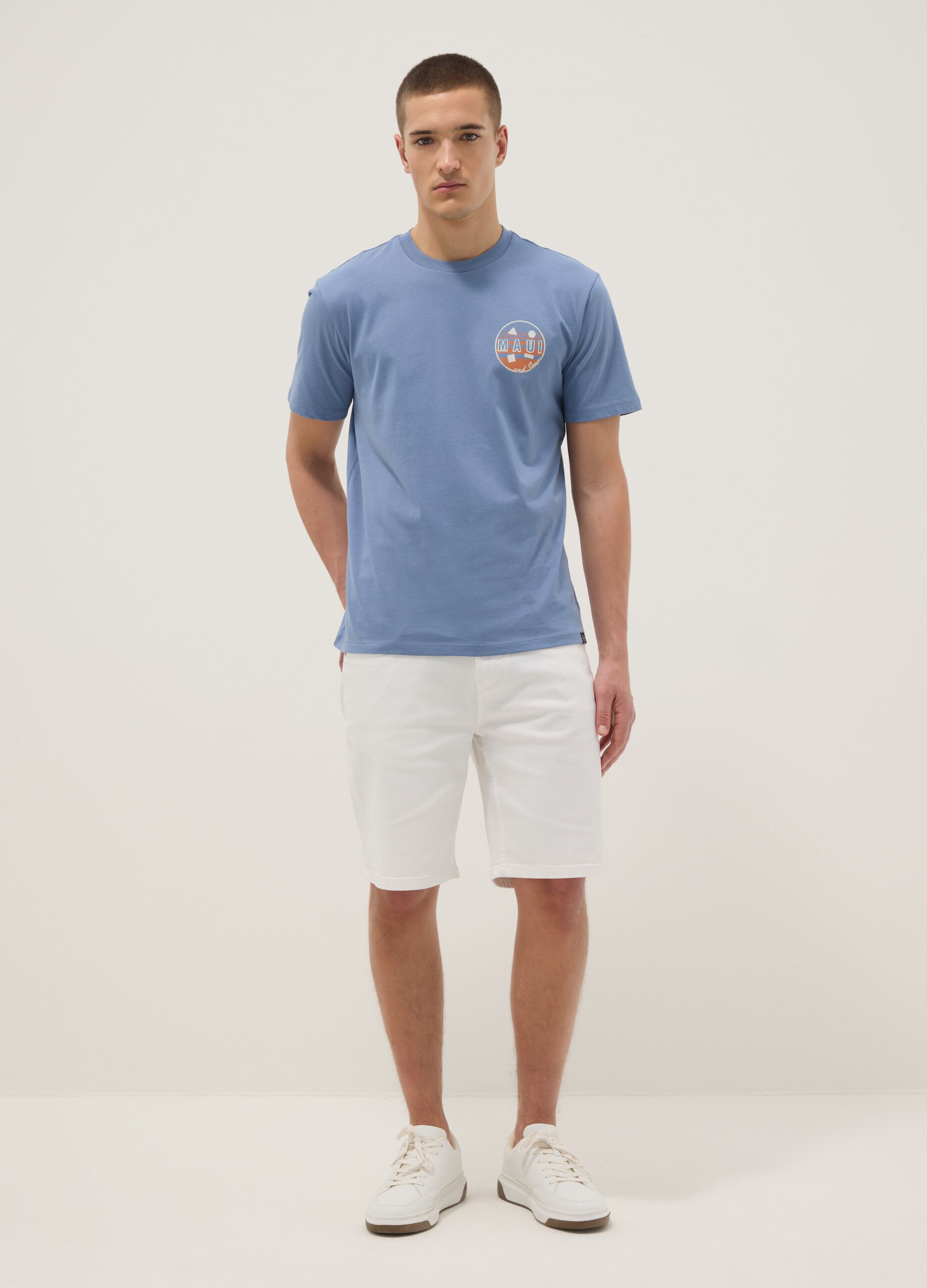 Light blue pure cotton T-shirt with print