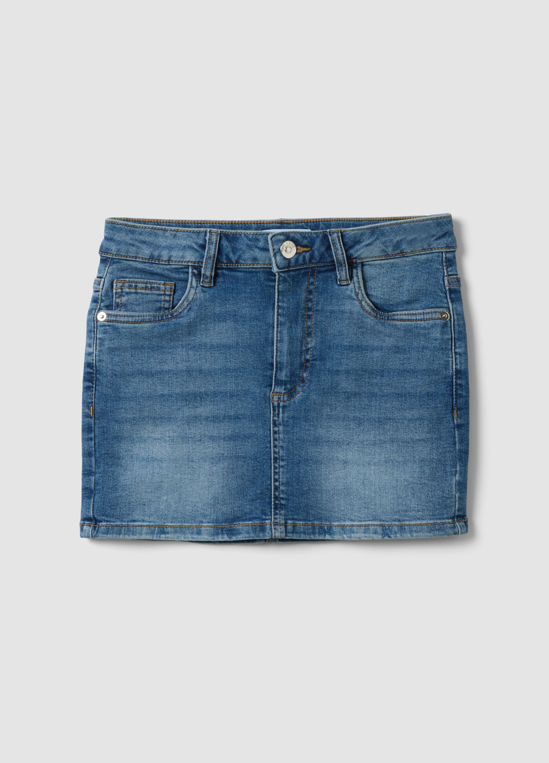 Blue stretch-cotton denim mini skirt