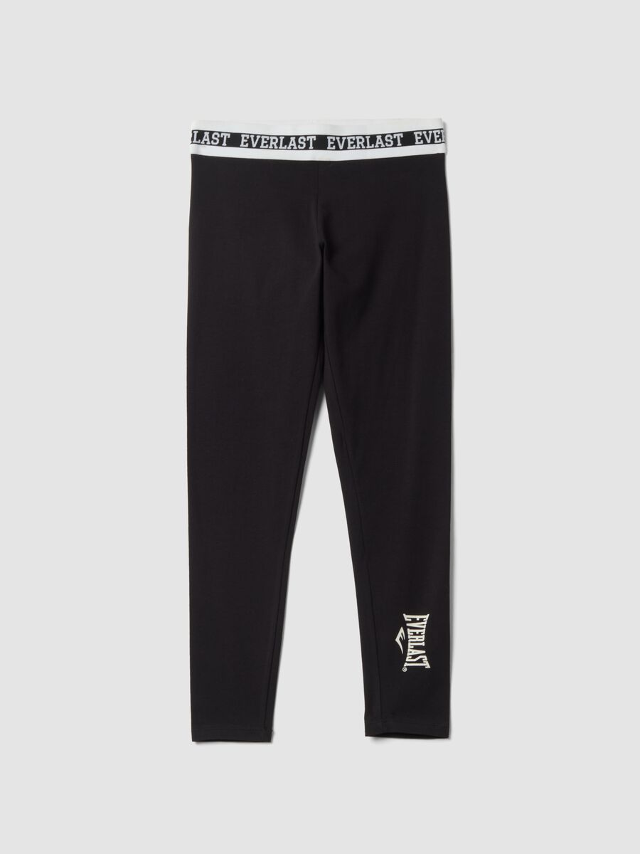 Black slim-fit stretch cotton jersey leggings with Everlast logo_0