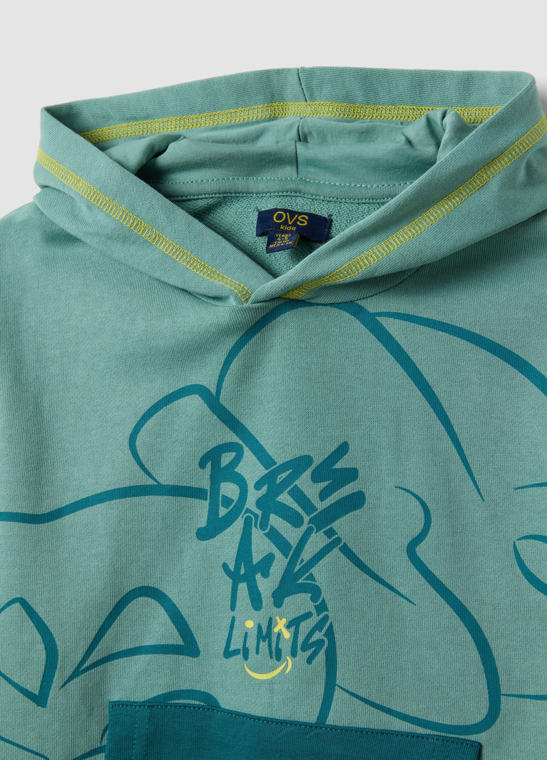 Green oversized pure cotton hoodie for boys