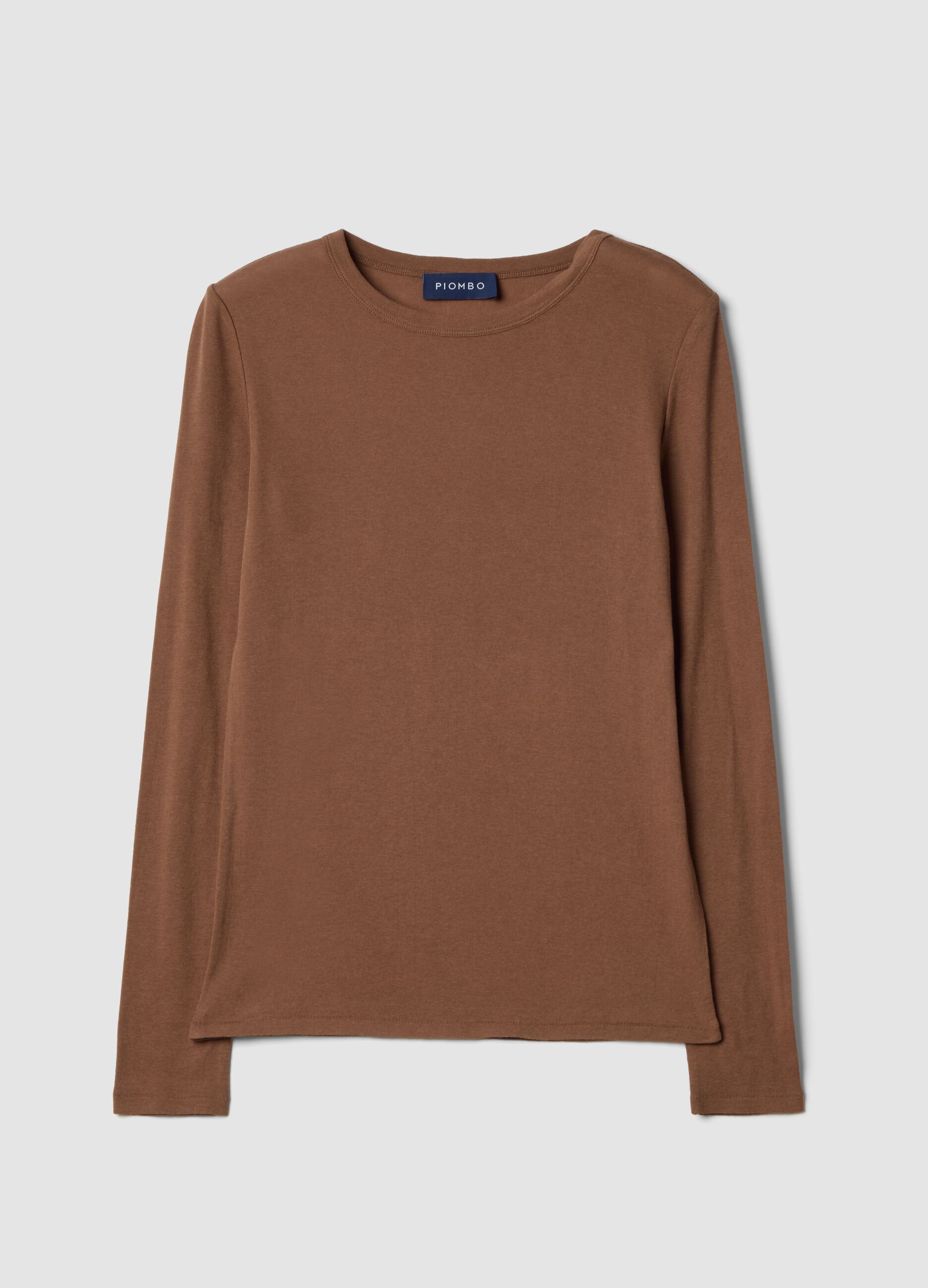 Brown crew-neck pure cotton jersey T-shirt