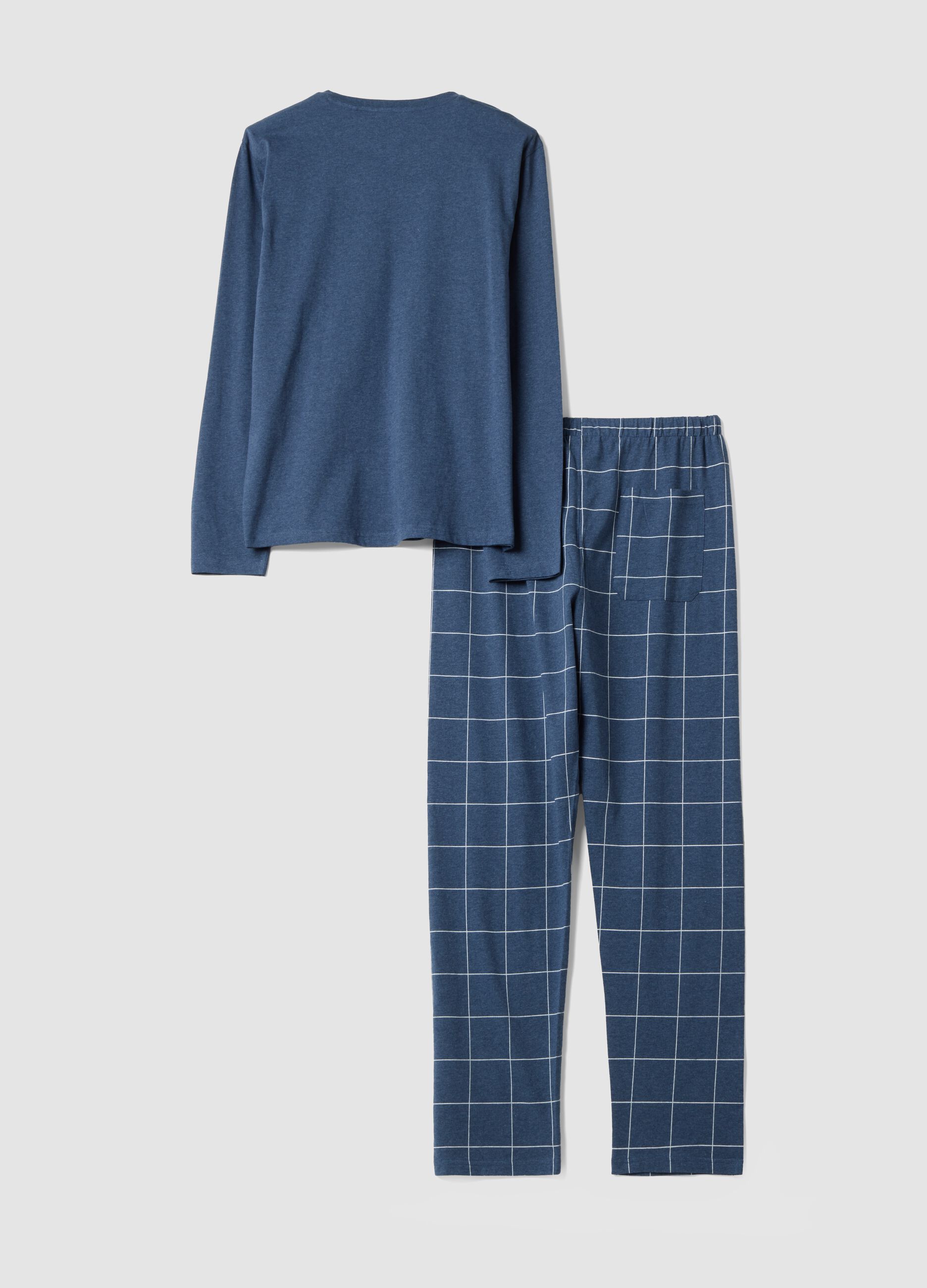 Blue V-neck pyjamas in pure organic cotton