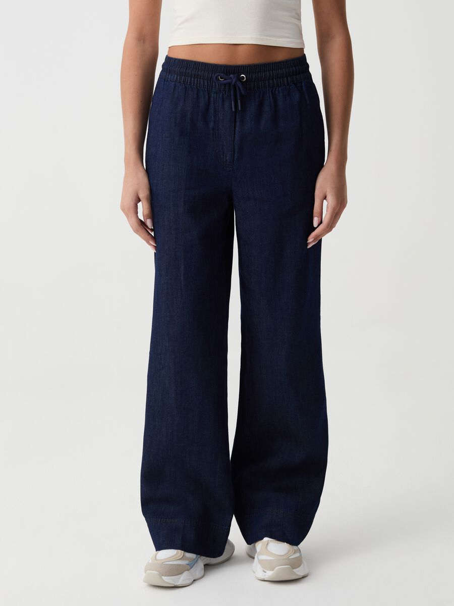 Relaxed-fit joggers in denim with drawstring_1