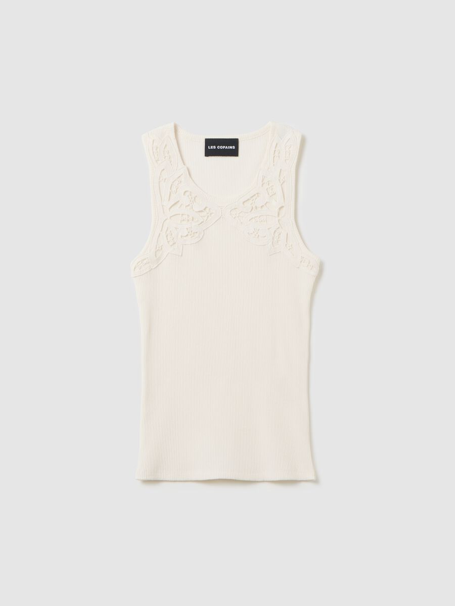 Ivory sleeveless top with embroidered details_4