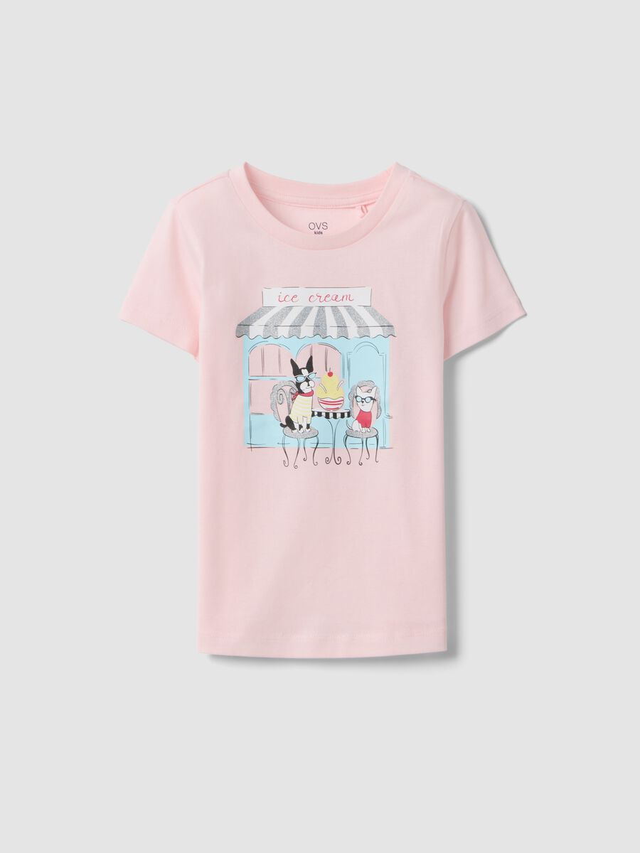 Pink pure cotton regular fit T-shirt with print for girls_0