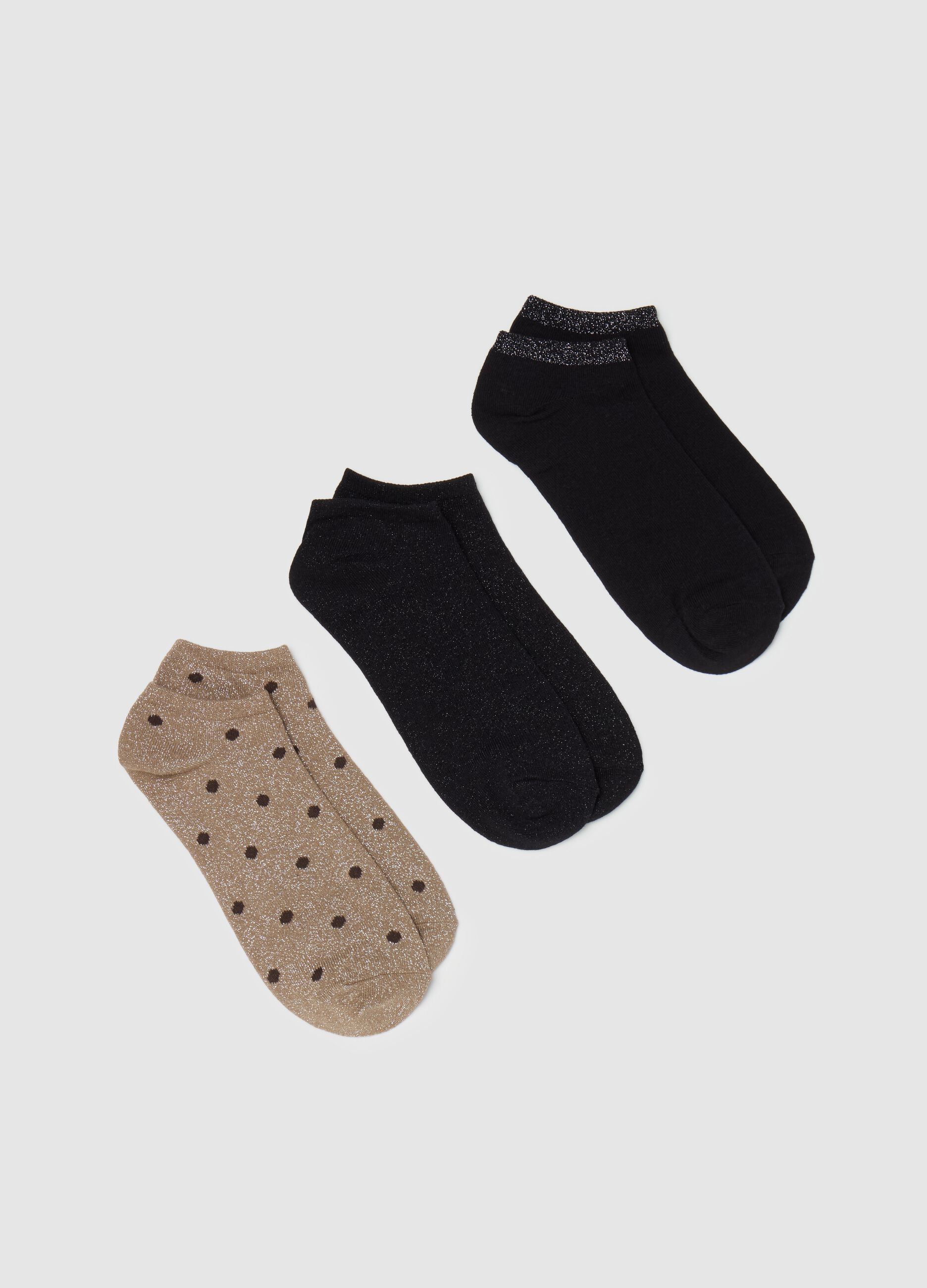 Three-pair pack sneaker liners with lurex