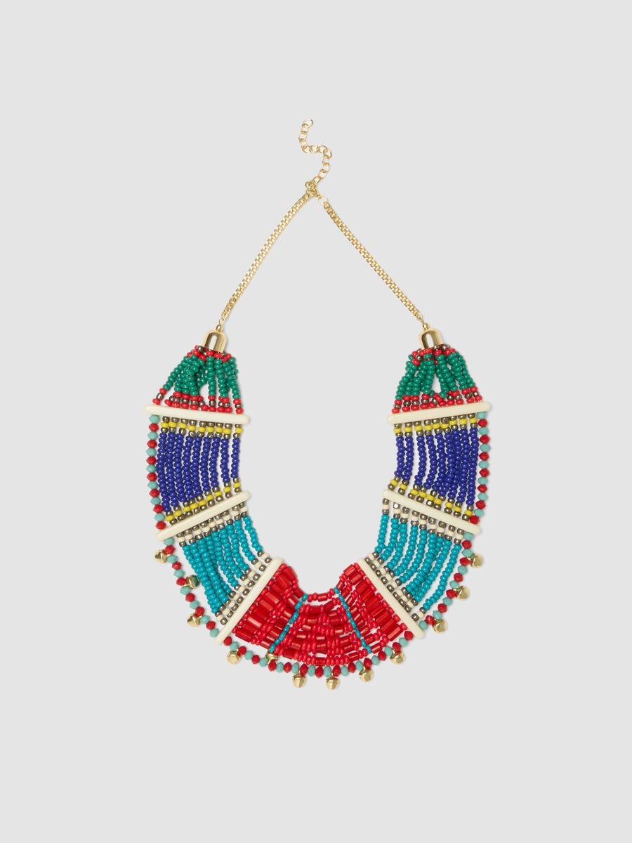 Multicolour Necklace with Beads and Golden Accents_0