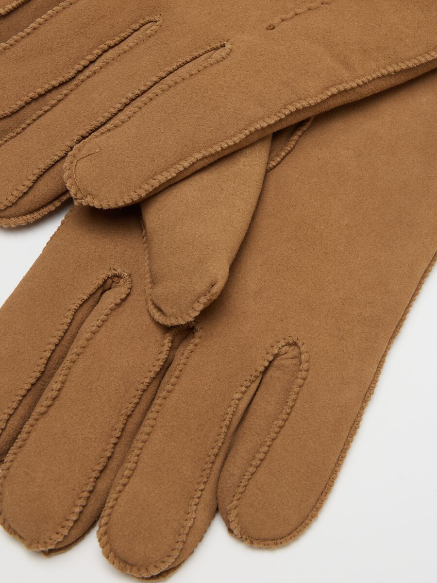 Guanti beige scuro in vera pelle_1