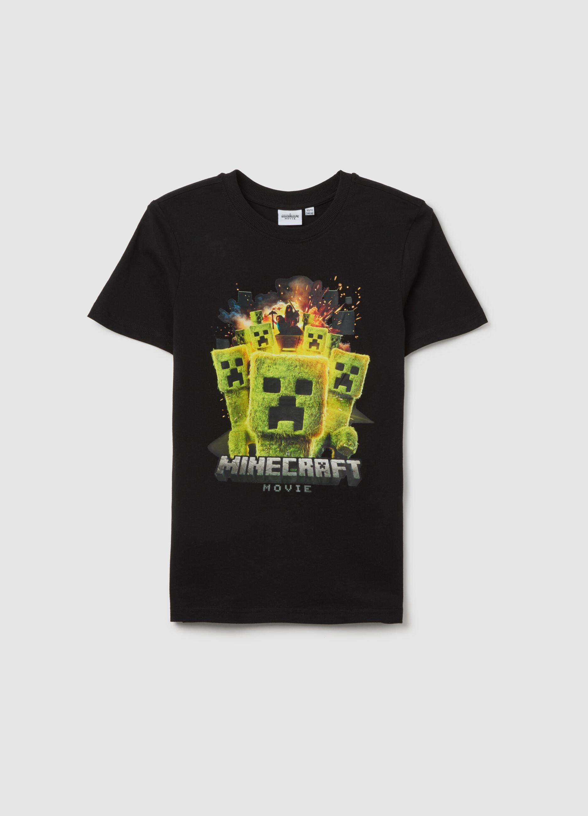 T-shirt da ragazzo in puro cotone nero regular fit stampa Minecraft