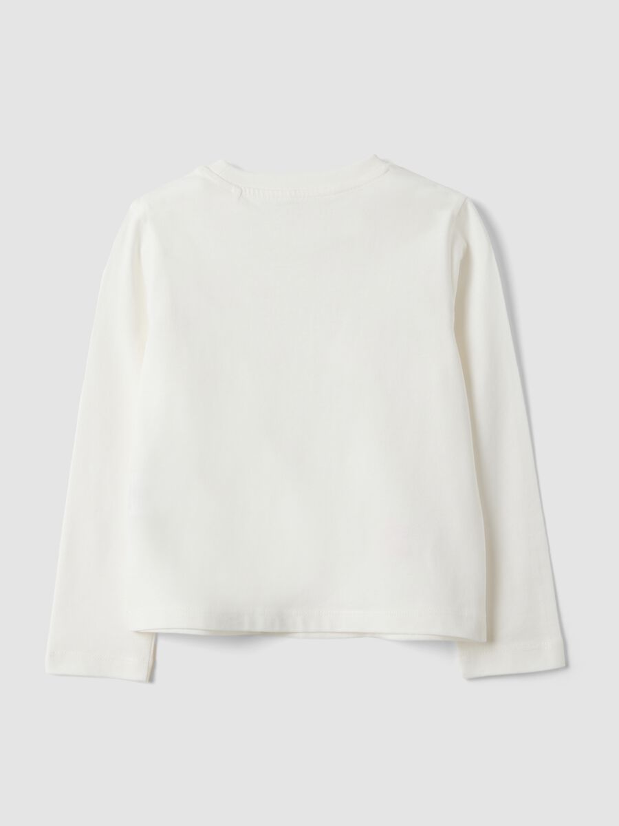 T-shirt bianca in puro cotone organico con stampa stelline per bambina_1