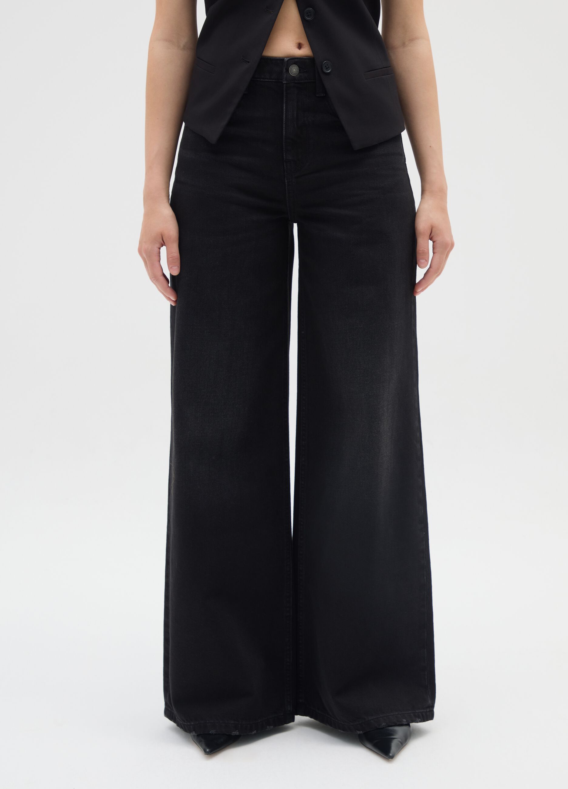 Black wide leg cotton jeans