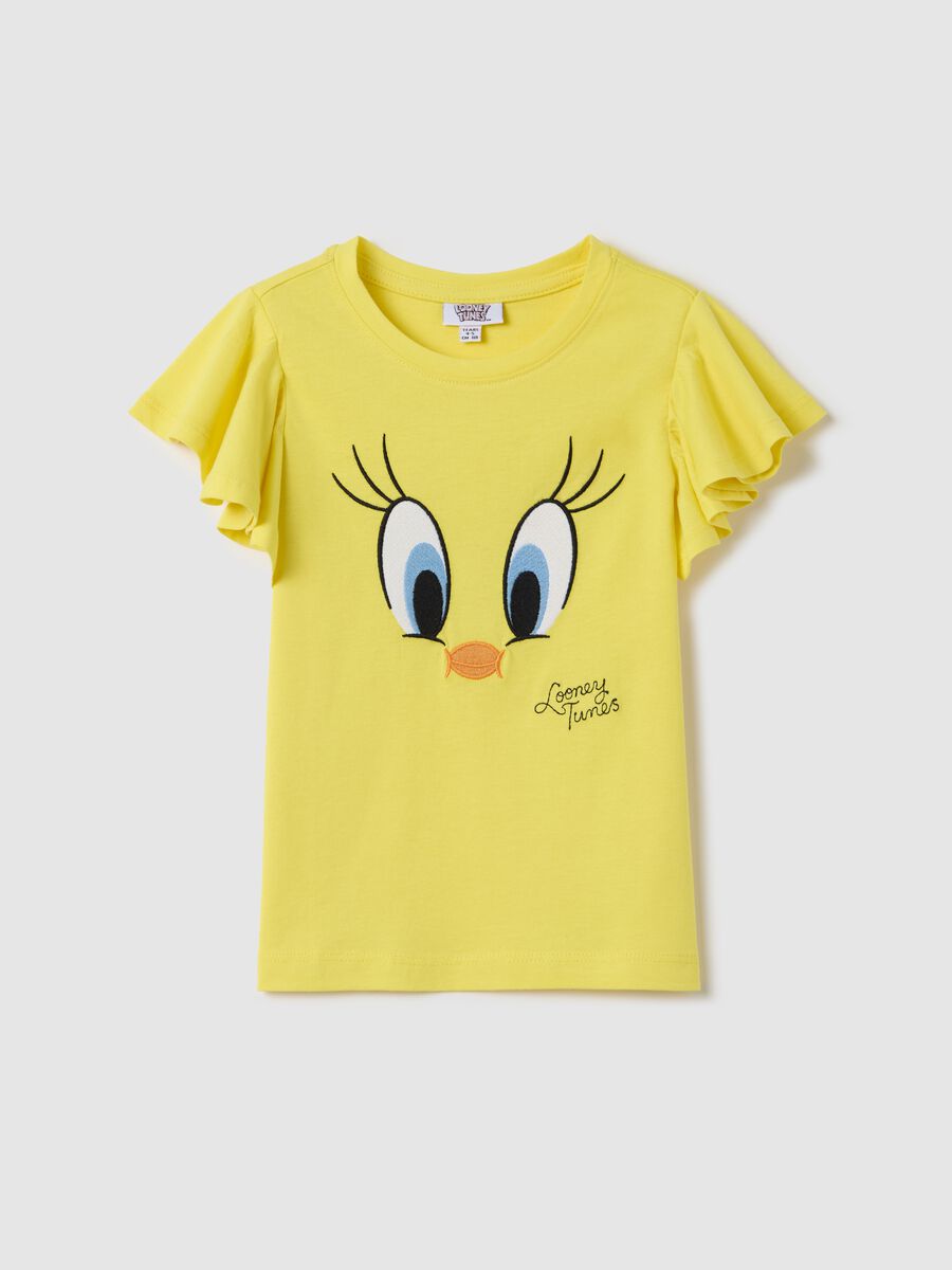 Yellow T-shirt with Tweetie Pie embroidery in cotton_0