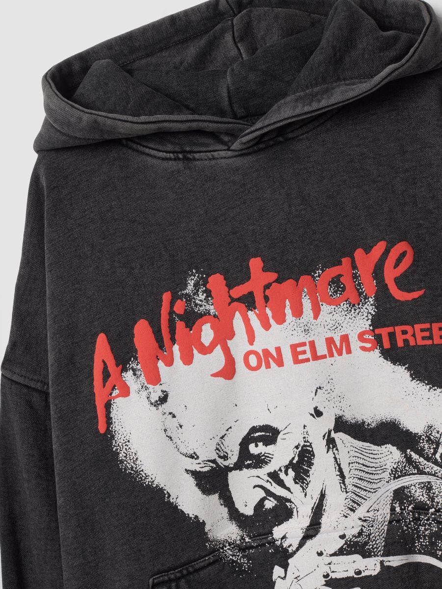 Grey oversized pure cotton hoodie with &ldquo;A Nightmare On Elm Street&rdquo; print_1