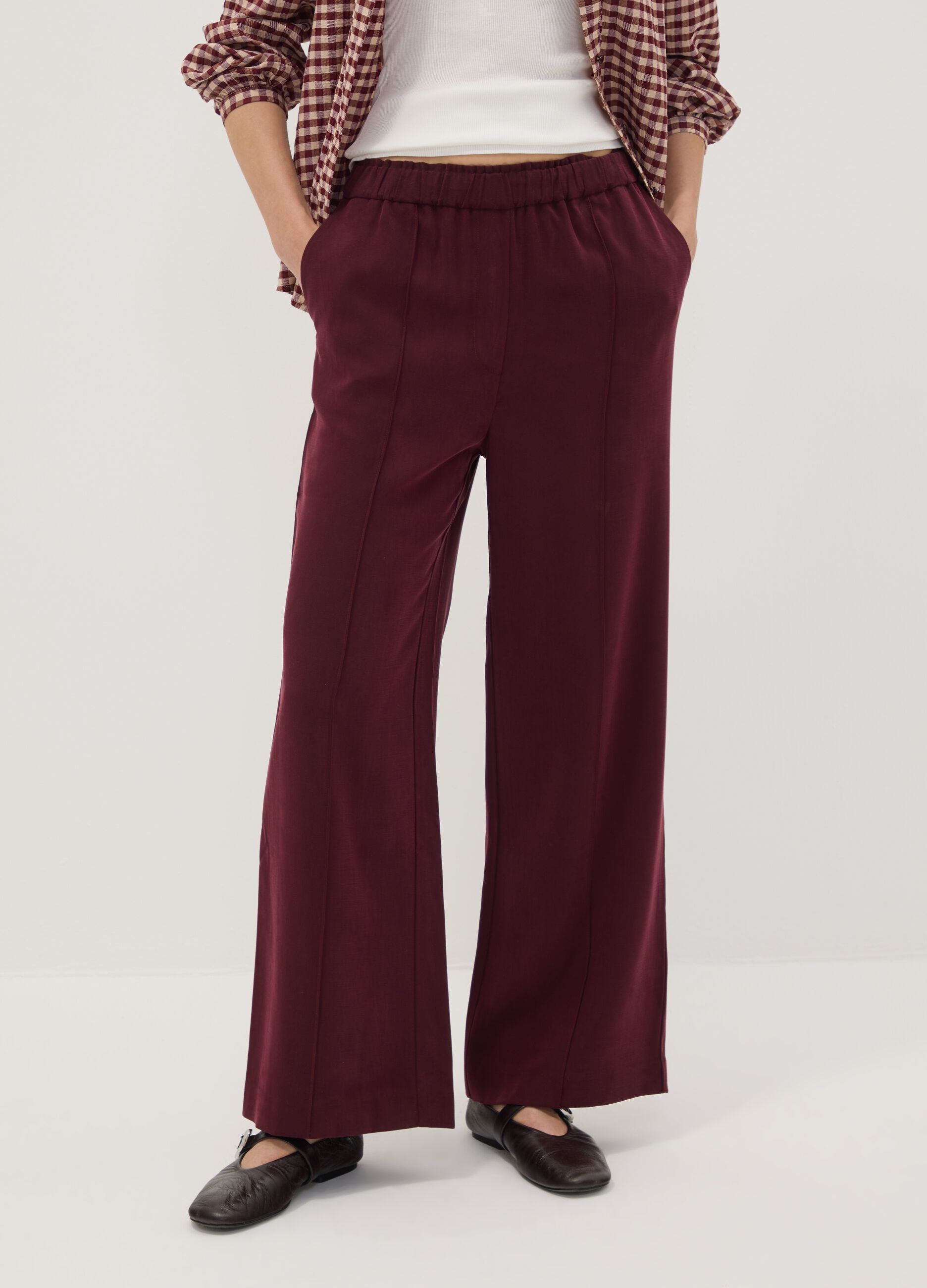 Red viscose-blend wide-leg joggers