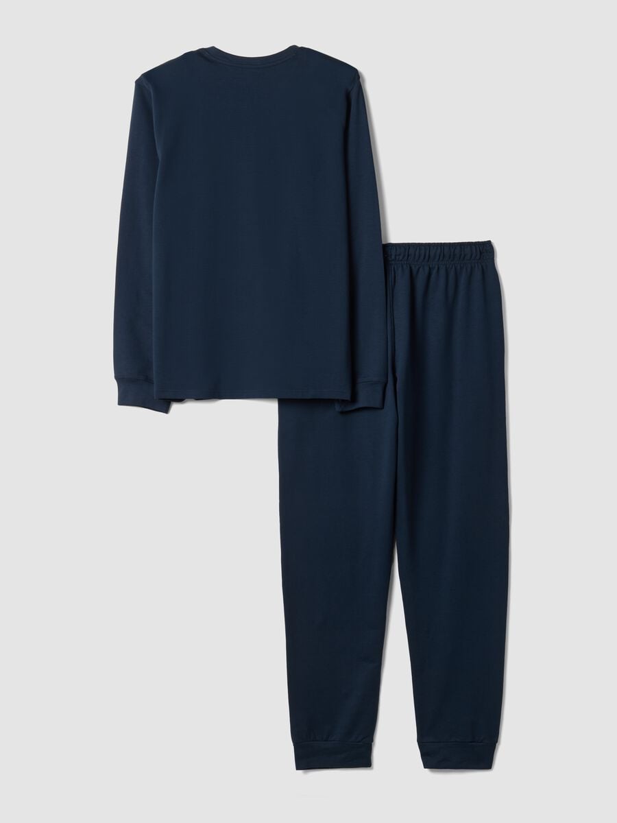Pigiama blu in puro cotone con scollo serafino_5
