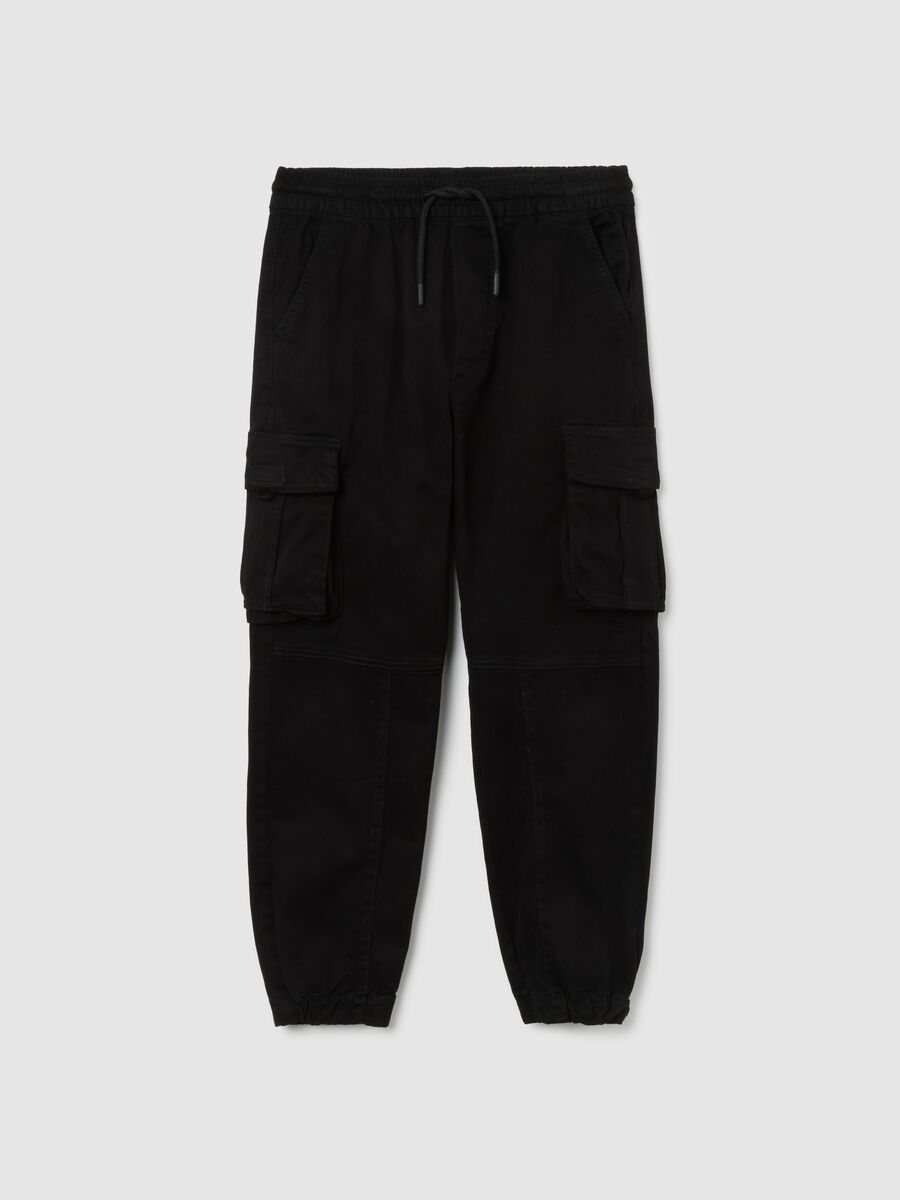 Pantaloni da ragazzo in misto cotone elasticizzato neri_3
