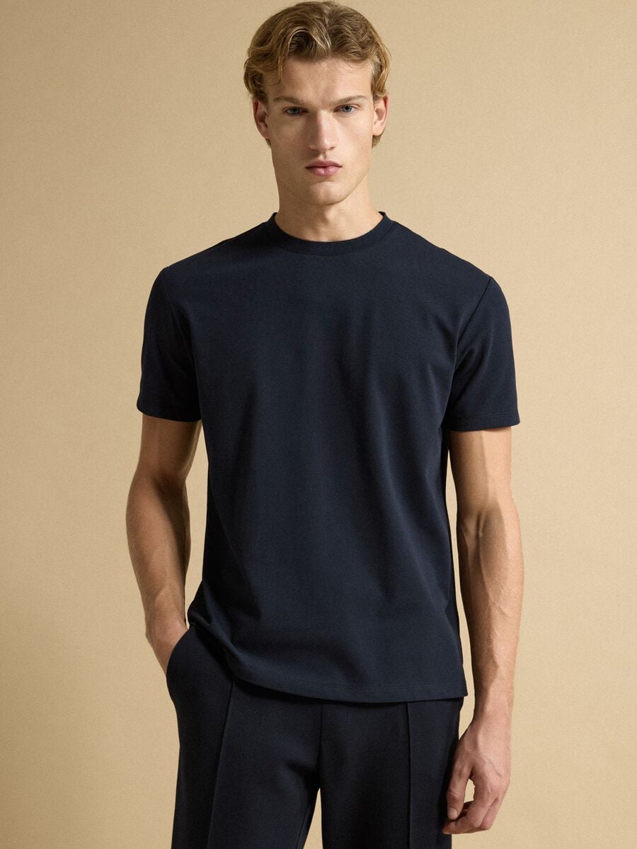 T-shirt blu in misto cotone piquet elasticizzato regular fit Easy Dry_1